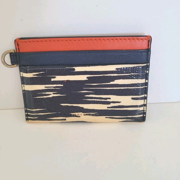 Tory Burch Wallet Card Holder Slim Multicolor Geometric Designer Small Leather - Picture 1 of 6